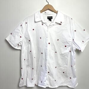 Style & Co White Embroidered Denim Button Up Shirt 22W Floral Cottagecore Garden